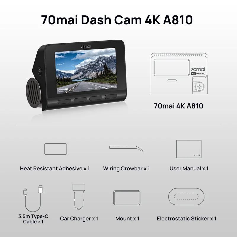 Dash Cam A810 UHD 4K 150FOV GPS ADAS 24H Parking 4G Connectivity Car DVR  4G A810 HDR Dual-Channel Route Tracking