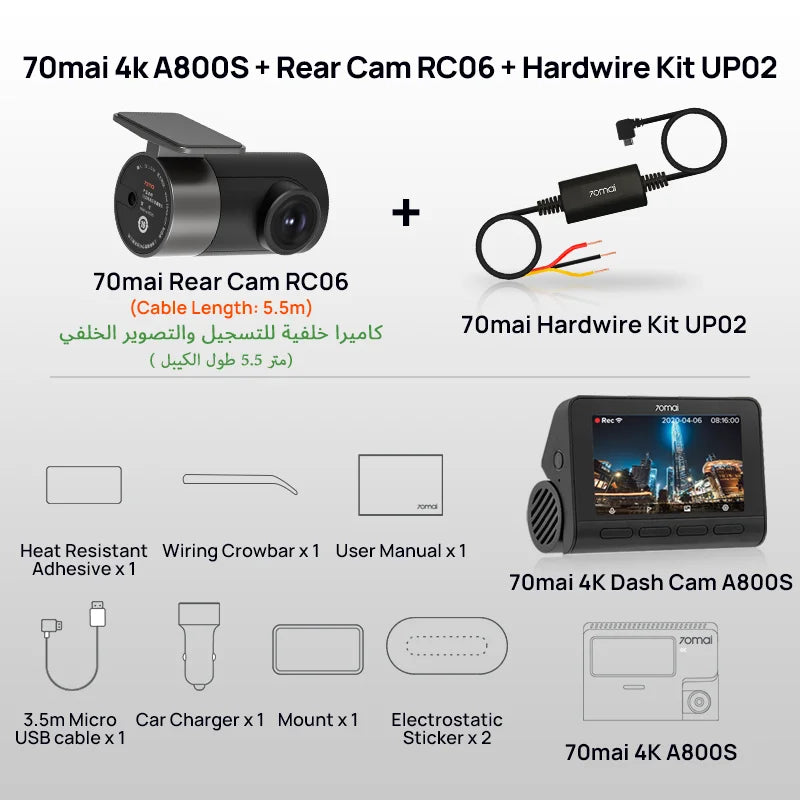 4K Dash Cam A800S Built-In GPS ADAS 140°FOV  Camera Car DVR 24H Parking Monitor Front Cam Only, Support Rear Cam