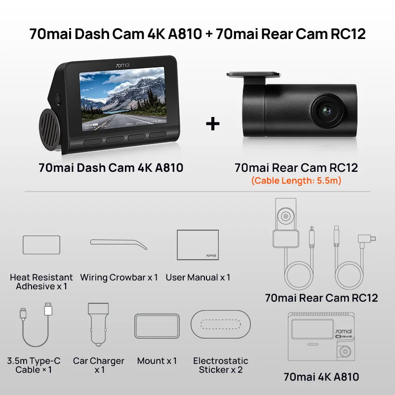 Dash Cam A810 UHD 4K 150FOV GPS ADAS 24H Parking 4G Connectivity Car DVR 4G A810 HDR Dual-Channel Route Tracking