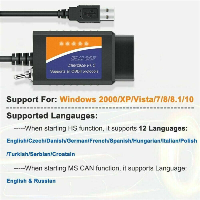 For Ford Forscan OBD2 Code Reader ELM327 V1.5 USB Modified Scanner HS/MS CAN UK