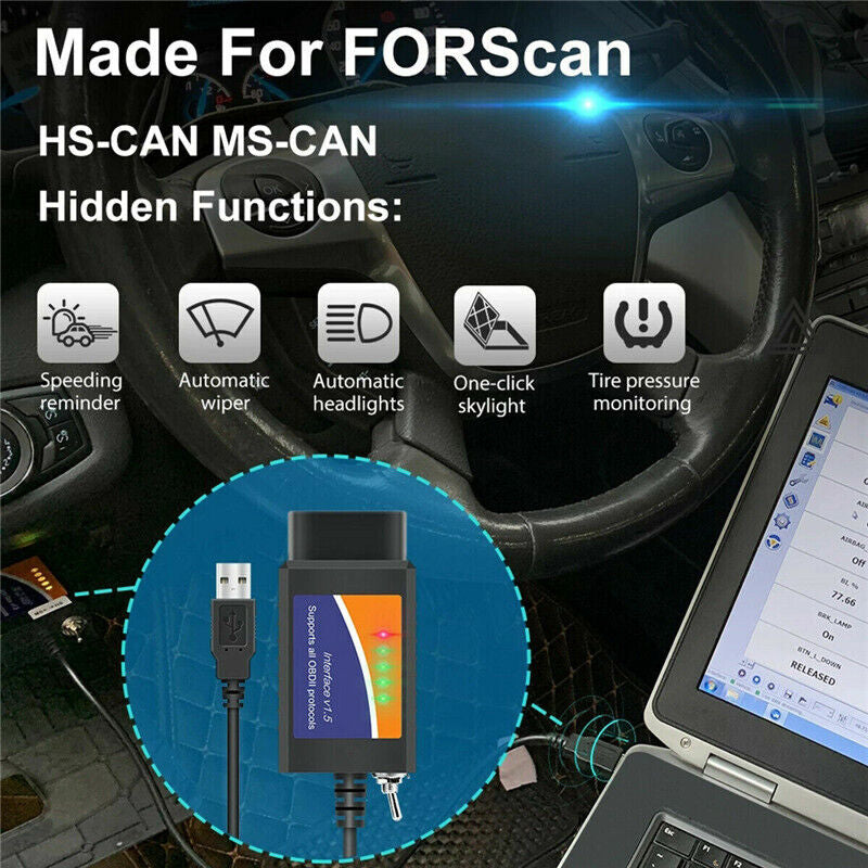 For Ford Forscan OBD2 Code Reader ELM327 V1.5 USB Modified Scanner HS/MS CAN UK