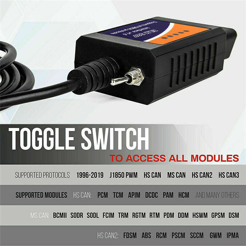 For Ford Forscan OBD2 Code Reader ELM327 V1.5 USB Modified Scanner HS/MS CAN UK