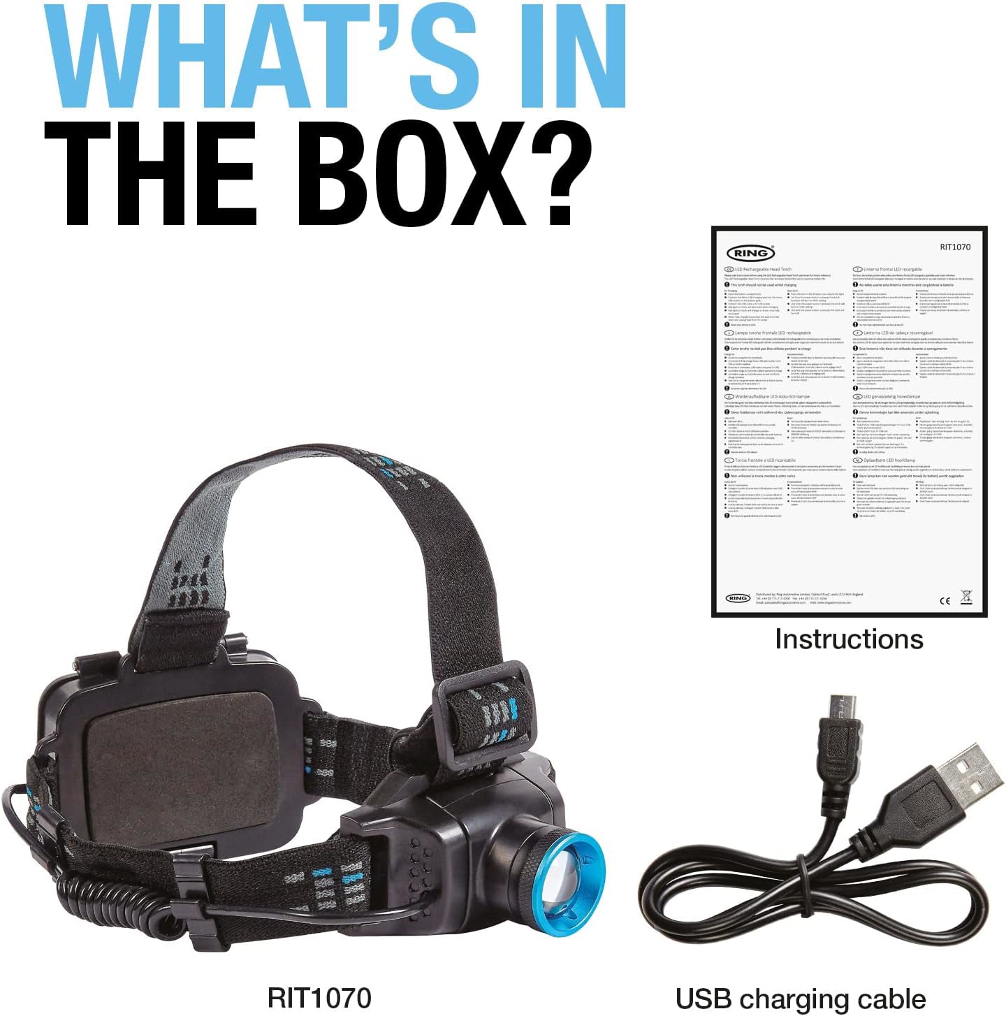 Ring Automotive RIT1070 Zoom240 LED USB Rechargeable Head Torch