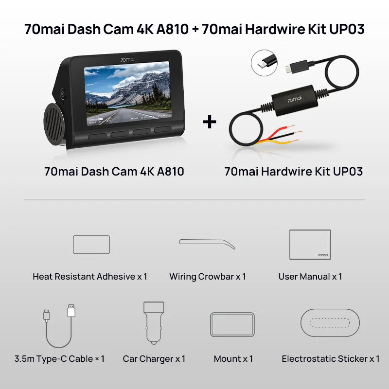 Dash Cam A810 UHD 4K 150FOV GPS ADAS 24H Parking 4G Connectivity Car DVR  4G A810 HDR Dual-Channel Route Tracking