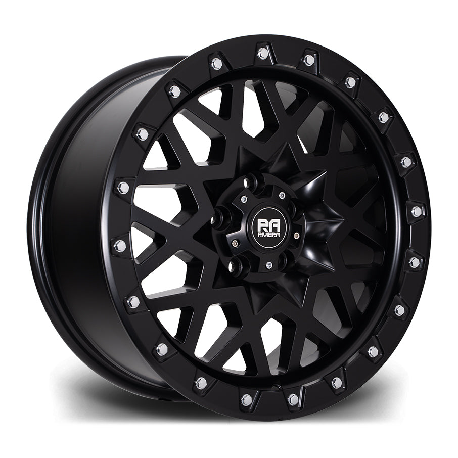 RIVIERA XTREME RXS1 18X8.5 5X120 35 65.1 SATIN BLACK CHROME RIVETS