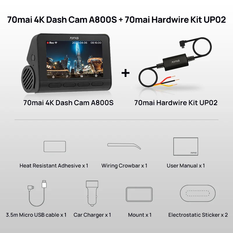 4K Dash Cam A800S Built-In GPS ADAS 140°FOV  Camera Car DVR 24H Parking Monitor Front Cam Only, Support Rear Cam